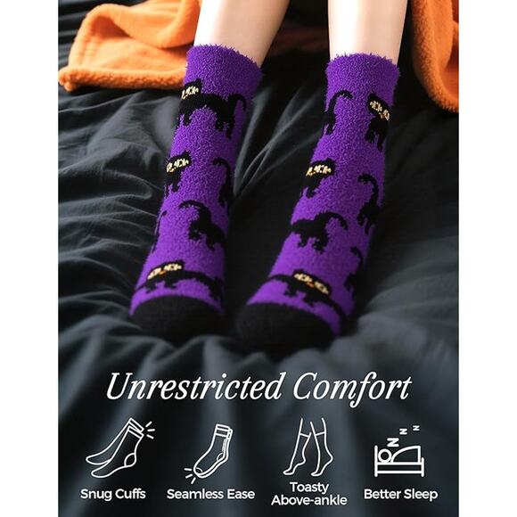 Fuzzy Socks Women 4X Thicker 2X Softer Cozy Warm Halloween Fall Gift Plush Pair - Picture 5 of 6